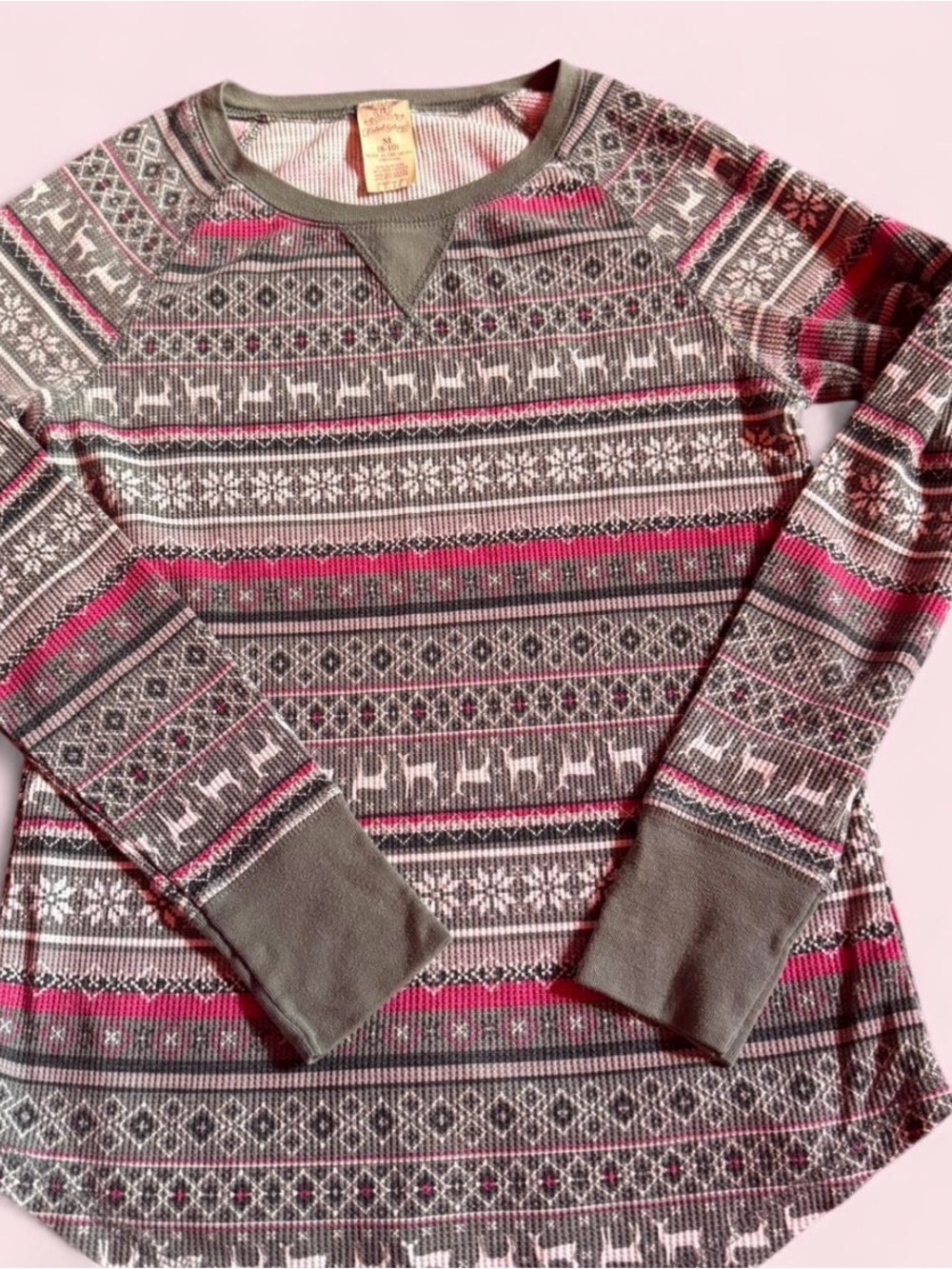 Faded Glory Olive & Berry Waffle-Knit Thermal Top